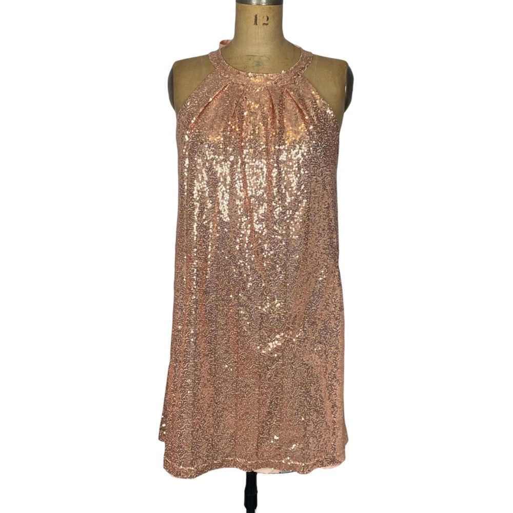 Rose Gold Sequin Swing Mini Dress Size M